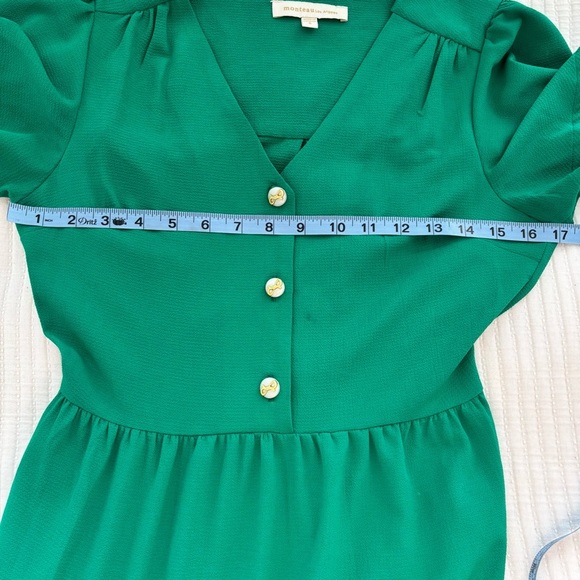 Monteau Los Angeles Kelly Green Cinched Waist Flutter Sleeve Womens Dress Small - Picture 8 of 11